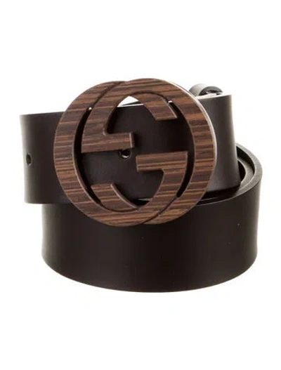 Pre-owned Gucci Wood Interlocking G Logo Belt In Brown