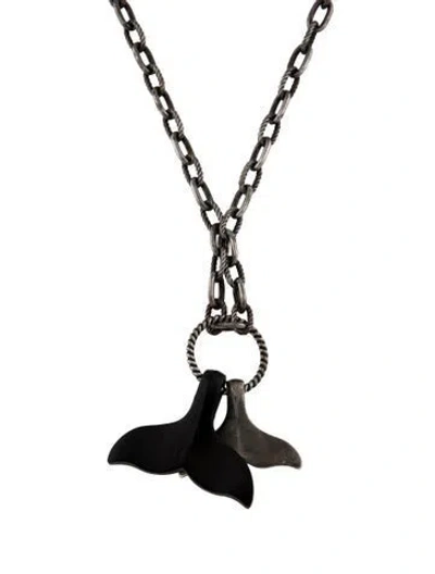 Pre-owned Gucci Wood Whale Tail Pendant Necklace, 23" In Black