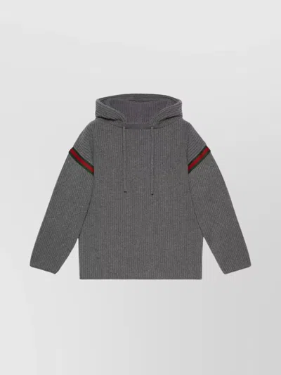 Gucci Stripe-detailing Ribbed-knit Hoodie In Grey