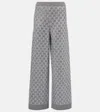 Gucci Crystal-embellished Metallic Wool-blend Wide-leg Pants In Grey