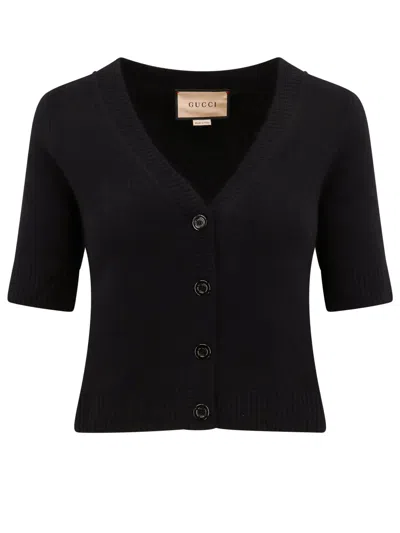 Gucci Wool And Cashmere Cardigan With  Intarsia In Black