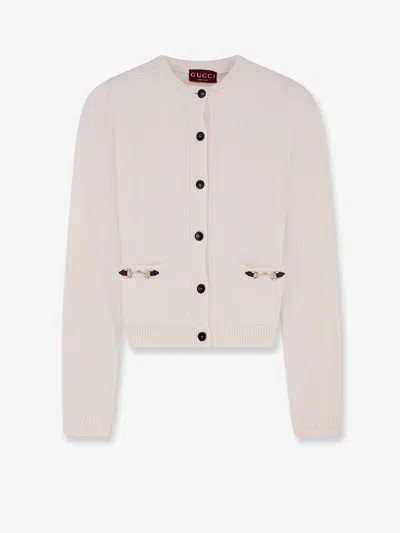 Gucci Wool And Cashmere Cardigan With Metal Horsebit In White