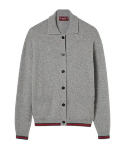 Gucci Wool And Cashmere Cardigan With Web In Multi