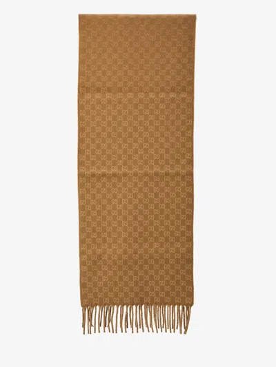 Gucci Wool And Cashmere Gg Scarf In Brown