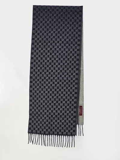 Gucci Wool And Cashmere Gg Scarf In Gray