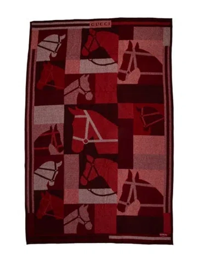 Pre-owned Gucci Wool & Cashmere Jacquard Throw Blanket In Burgundy
