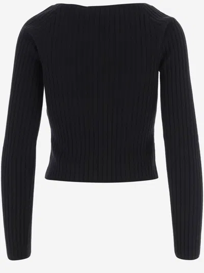 Gucci Wool And Cashmere Ribbed Knit Sweater In Black