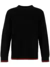 Gucci Black Crewneck Sweater With Web Detail In Ribbed Wool Blend Man In Black