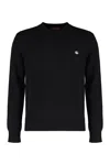 Gucci Black Crewneck Sweater With Gg Logo Embroidered On The Front In Wool And Cashmere Blend Man In Black