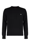 Gucci Black Crewneck Sweater With Gg Logo Embroidered On The Front In Wool And Cashmere Blend Man In Black