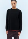 Gucci Black Crewneck Sweater With Web Detail In Ribbed Wool Blend Man In Black