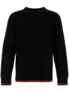 Gucci Black Crewneck Sweater With Web Detail In Ribbed Wool Blend Man In Black