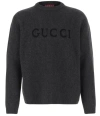 Gucci Grey Crewneck Sweater With Logo Lettering Embroidery On The Front In Wool Man In Gray