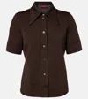 Gucci Women Brown Shirt With Polo Style Pointed Collar In Wool And Cotton Blend Woman In Brown