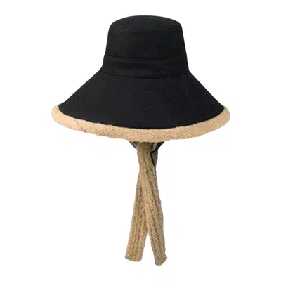 Pre-owned Gucci Wool And Eco Fur Wide Brim Hat 'midnight Blue/beige' | Women's Size M