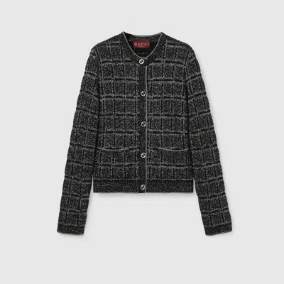 GUCCI GUCCI WOOL AND LAMÉ CHECK JACQUARD CARDIGAN