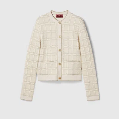 Gucci Checked Lamé Wool-blend Jacquard Blazer In White