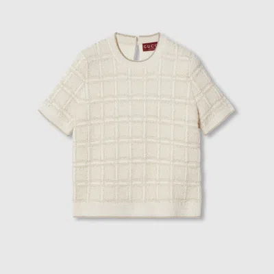 Gucci Checked Lamé Wool-blend Jacquard Top In White