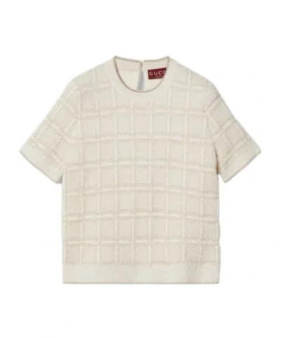 GUCCI WOOL AND LAMÉ CHECK JACQUARD TOP