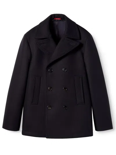 Gucci Wool And Leather Peacoat In Black