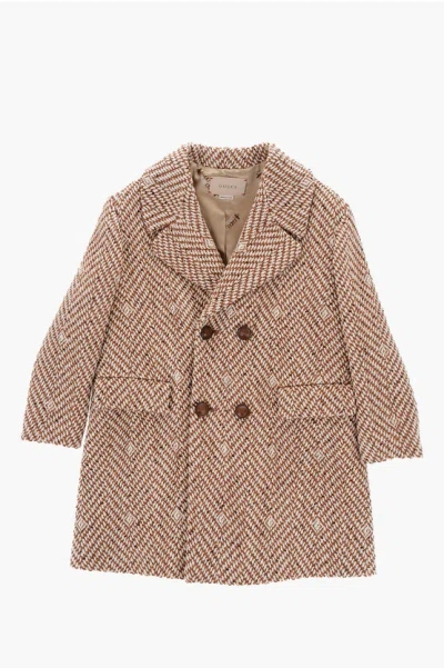 Gucci Wool And Nylon Double Breasted Coat In Brown