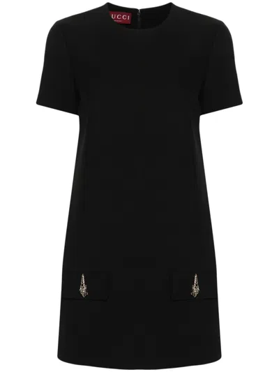 Gucci Wool And Silk Blend Mini Dress In Black