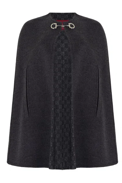Gucci Wool And Silk Cape In Gray