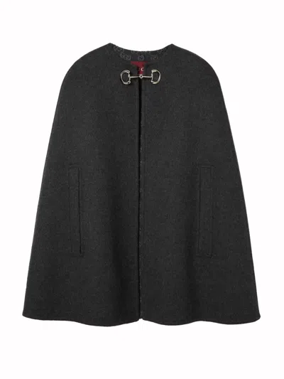 Gucci Wool And Silk Cape With Clamp In Grey