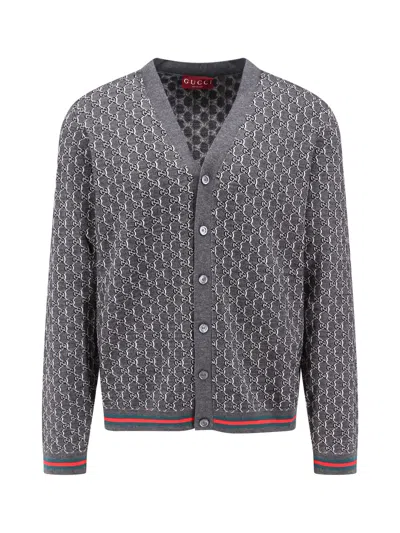 GUCCI WOOL AND SILK CARDIGAN WITH GG MOTIF