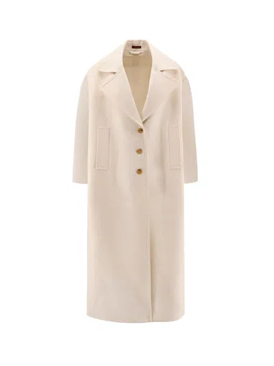 GUCCI WOOL AND SILK CREPE COAT WITH ALL-OVER GG MOTIF