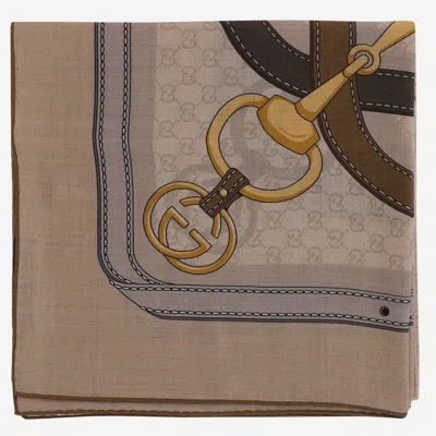 Gucci Wool And Silk Scarf In Brown