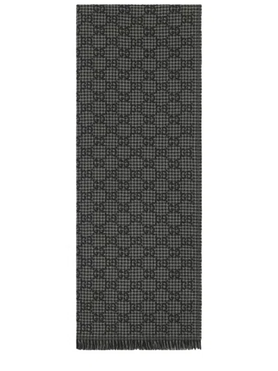 Gucci Wool And Silk Scarf In Black