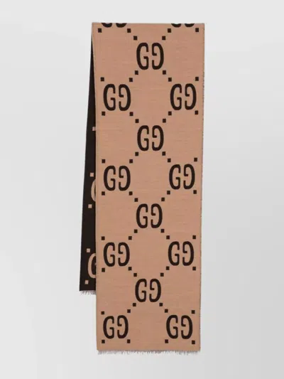 Gucci Wool And Silk Scarf With Gg Jacquard Motif In Pink