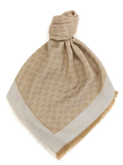 Gucci Wool And Silk Shawl Gg In Neutral