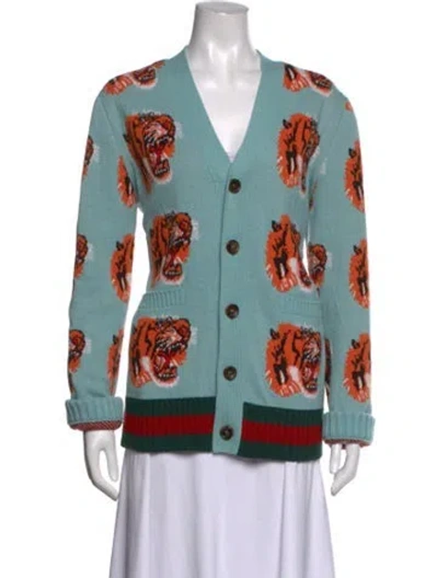Pre-owned Gucci Wool Animal Print Sweater In Blue