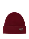 Gucci Women Bordeaux Beanie With Leather Patch With Horsebit Plaque In Wool Woman In Burgundy