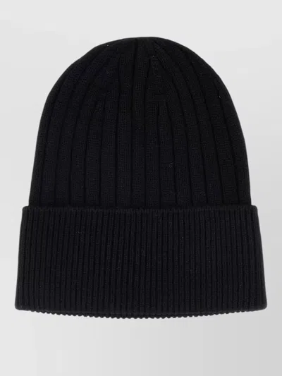 Gucci Wool Beanie Hat Ribbed Design Turnup Brim In Black