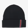 Gucci L Beanie Hat With Web Detail In Black