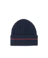 Gucci Wool Beanie With Webbed Ribbon In Blue