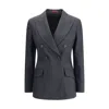 Gucci Womens Ardesia Grey Peak-lapel Double-breasted Wool Blazer