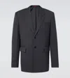 Gucci Men Dark Grey Jacket With Chest Pocket And Embossed Logo In Wool Gabardine Man In Grau