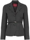 Gucci Double G Belted Wool Grisaille Blazer In Grey