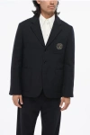 Gucci Wool Blend 3-button Blazer With Embroidered Logo In Black