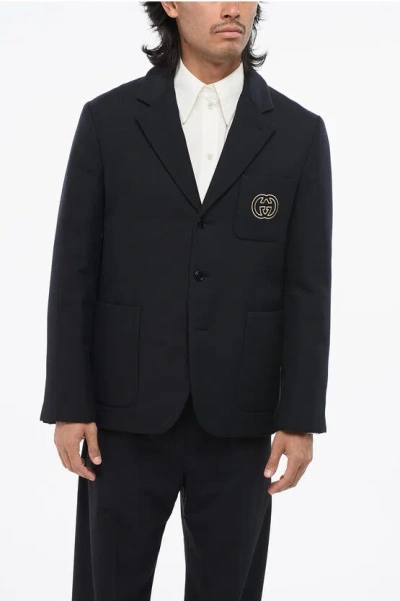 GUCCI WOOL BLEND 3-BUTTON BLAZER WITH EMBROIDERED LOGO