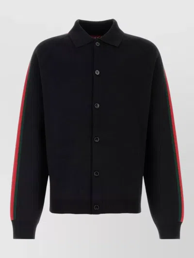 Gucci Wool Blend Cardigan Contrast Stripe Detail In Black