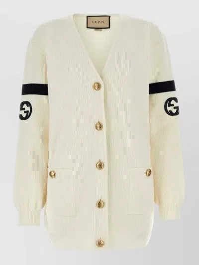 Gucci Wool Blend Cardigan Long Sleeves Pockets In Transparent