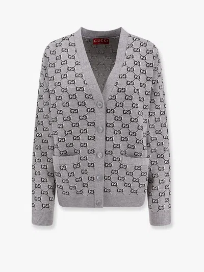 Gucci Embroidered Wool Cardigan In Grey