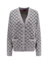 Gucci Wool Blend Cardigan With All-over Gg Motif In Gray