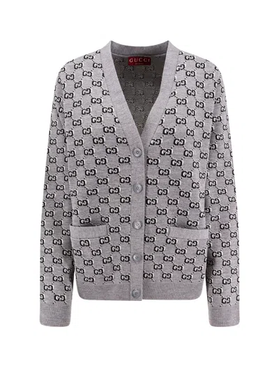 Gucci Wool Blend Cardigan With All-over Gg Motif