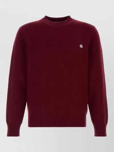 Gucci Wool Blend Crew Neck Knit Sweater In Red